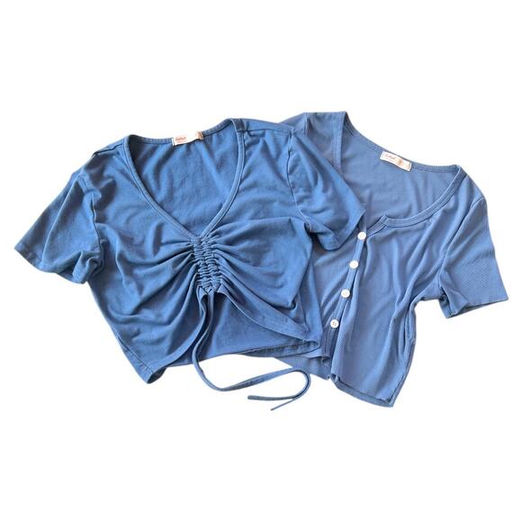 Romwe SMALL Blue Crop Top Set of 2 Short Sleeve Shirts - Picture 1 of 16